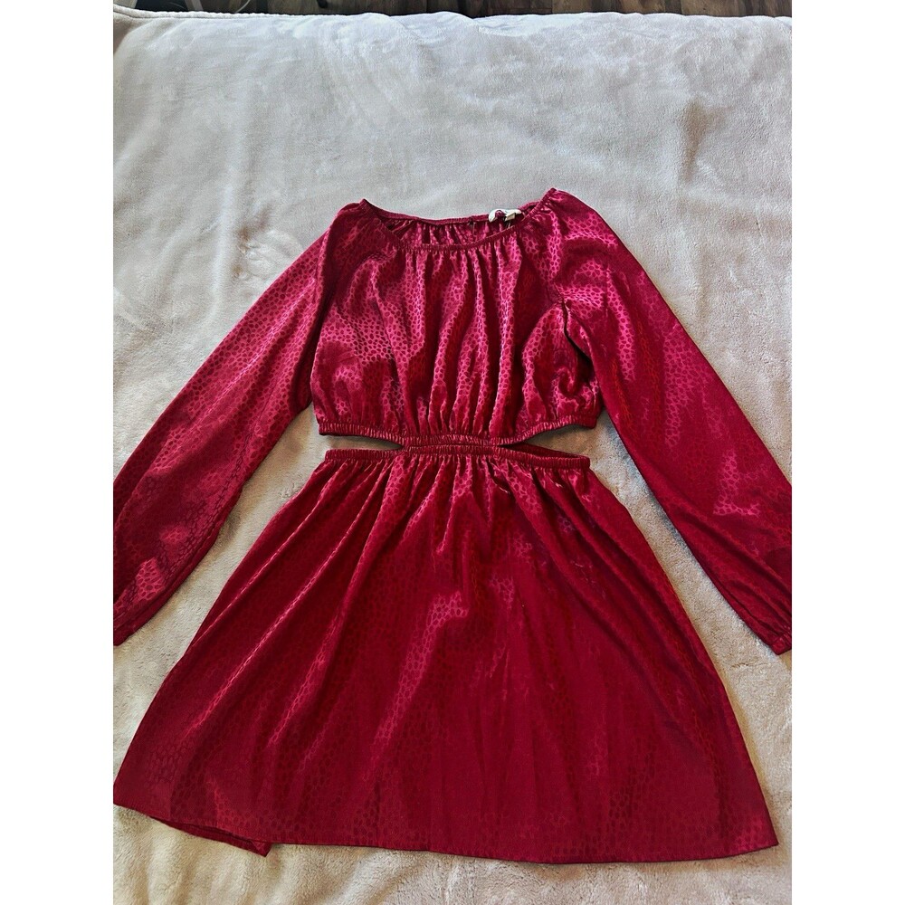 Speechless Red Animal Print Fit & Flare Dress L Long Sleeve Cut-Out Elastic